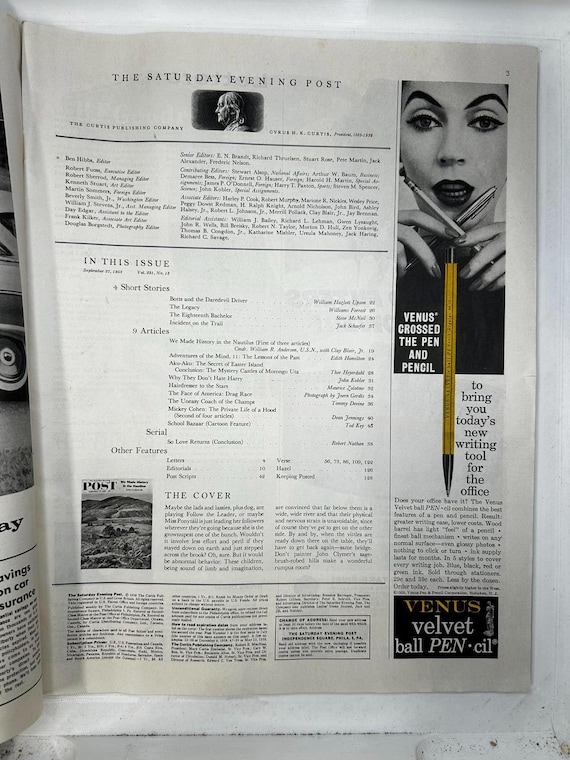 Vintage Saturday Evening Post Magazine - September 27, 1958 - Etsy