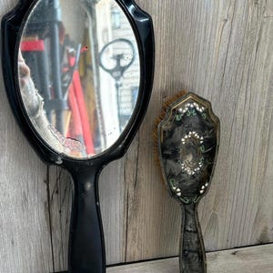 Antique Mirrored Handheld Brush and Mirror Set
