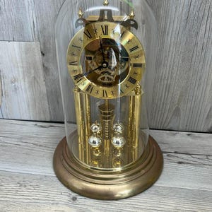 Elgin Antique Gold Plated Pendulum Clock with Glass Dome