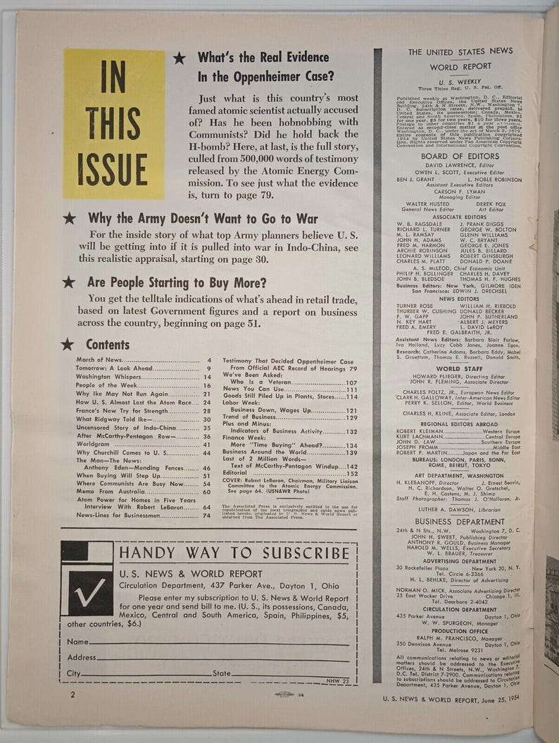 U.S News & World Report 1954, 25 juin. De l'énergie atomique pour les maisons en cinq ans. image 2