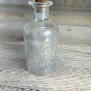 Vintage Apothecary Glass Bottle with Cork Stopper - Acid Nitric HNO3
