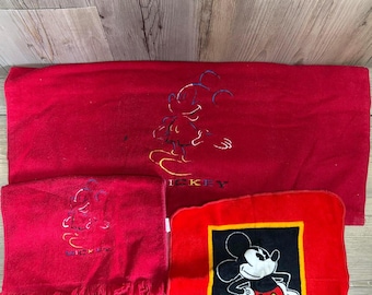 Vintage Disney Mickey Mouse Red Embroidered Towels Set