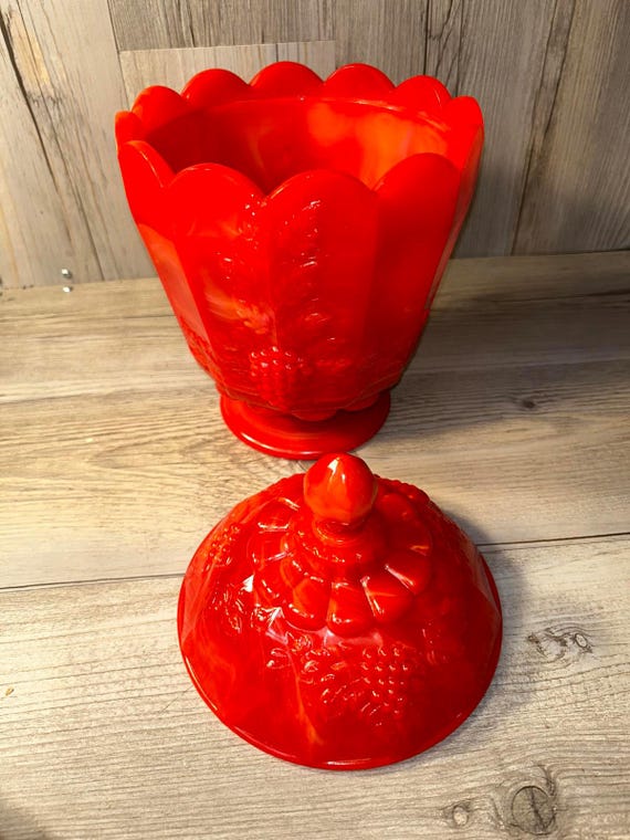 Summit Westmoreland Red & Yellow Slag Glass Cadmium Grapevine