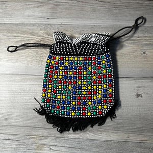 Vintage Colorful Beaded Drawstring Bag
