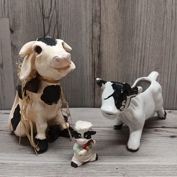 ヴィンテージ牛の置物セット - 魅力的な陶器の農場装飾 - Etsy 日本