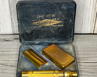 Vintage Gillette New Safety Razor Set - Gold - Collectible Shaving Kit