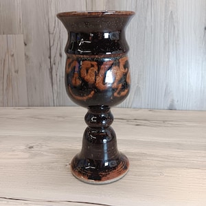 Handmade Ceramic Goblet - Black and Brown Glaze