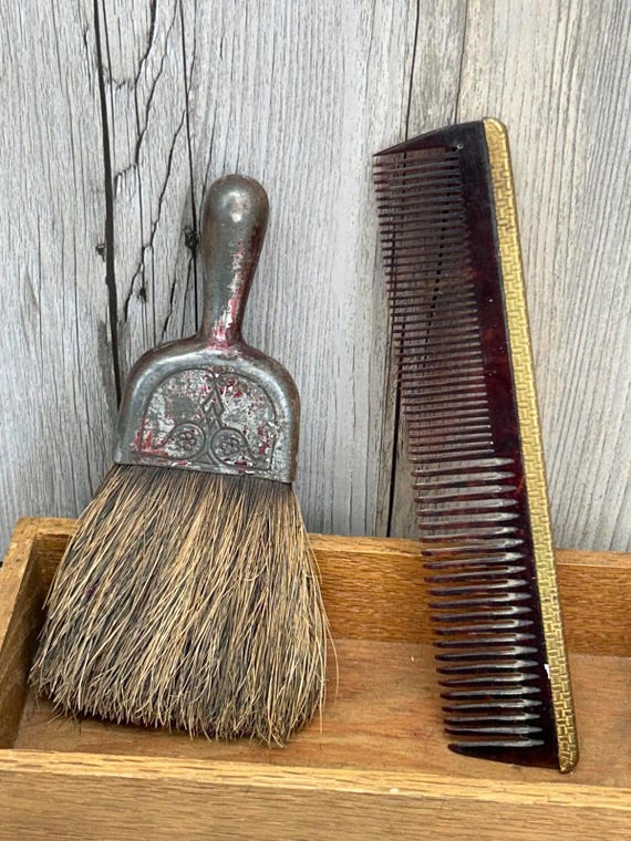Vintage Metal Handled Hair Brush and Comb Set - Etsy