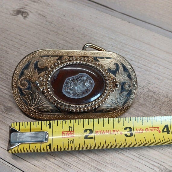Vintage gold tone and Brown Belt buckle Womens Vintage Gold Tone Belt Buckle With Brown Gemststone  main image 3