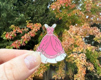 Pink Dress Inspired by Cinderella Hard Enamel Gold or Silver Fantasy Pin- 40mm