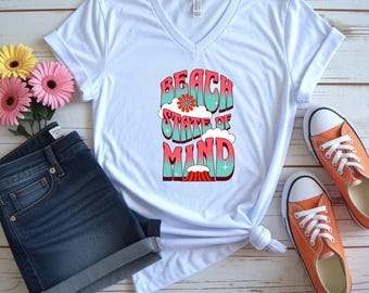 Beach State of Mind V Neck T-Shirt | Retro Beach Women's Tee