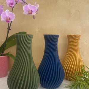 3D Printed Spiral Vase – Modern Minimalist Home Decor – Decorative Vase for Dried Flowers – Unique Shelf or Desk Accent–Small to Large Sizes