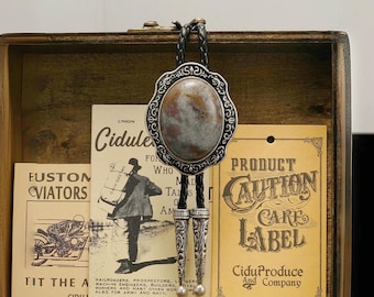 Natural Stone Bolo Tie: Western Cowboy Necktie Southwestern Men’s Jewelry Vintage Western Wear Accessory