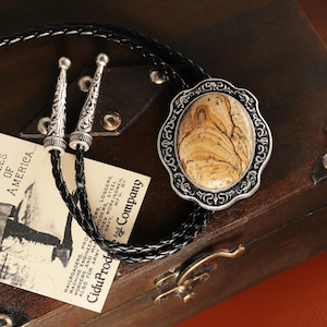Yellow Jasper Bolo Tie: Vintage Southwestern Leather Necklace Wedding Bolo Ties