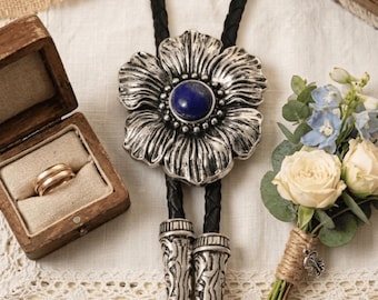Gravata bolo floral feminina, colar ocidental lápis-lazúli, joias Boho Cowgirl
