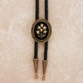 Vintage Gold Floral Oval Pearl Bolo Tie: Wedding Necklace for Men Women, Leather cord