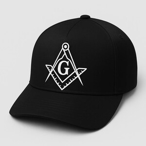 Freemason Snapback Hat | Masonic Square and Compass Cap | Black 5-Panel Mid Profile | White Vinyl Design