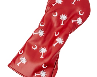 Funda para driver de golf con bordado rojo de palmito: accesorios para golfistas de South Carolina Gamecock