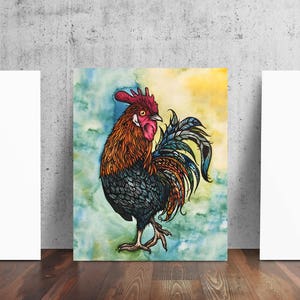 The Rooster - Le Coq - from Original Watercolor Pen and Ink by Cat Paschal Dolch Art Poster Print