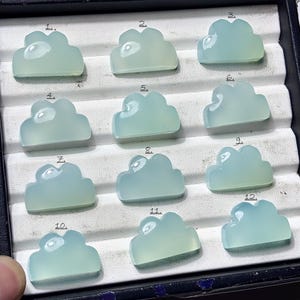 Aqua Chalcedony Smooth Cabochons : Chalcedony Cloud Shape Loose Gemstone for Jewelry