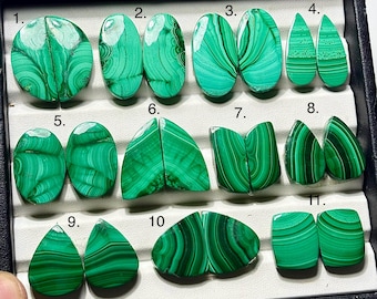 Paar cabochons natuurlijke malachiet - losse edelsteen met platte achterkant voor het maken van sieraden