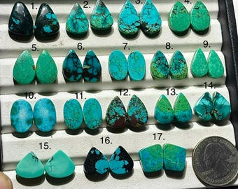 Een bijpassende turkoois paar cabochons van Hubei: natuurlijke edelsteen met platte achterkant voor het maken van sieraden