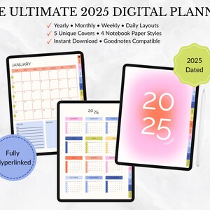 Stand 2025 Digitaler Planer für iPad | Verlinkte Tabs + Notizen + Cover | Minimale Ästhetik | GoodNotes + Notability Kompatibel