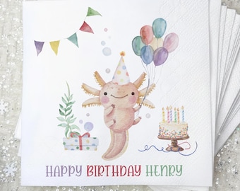 Axolotl Birthday Party Napkins, Cute Watercolor Under the Sea Decor, Kids Birthday Supplies, Pastel Party Napkins