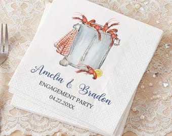 Crawfish Boil Napkins, Seafood Engagement Party Napkins, Louisiana Boil Party Decor, Cajun Wedding Napkins, Custom Seafood Party