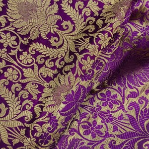 Wine & Gold Silk Brocade Fabric, Brocade Fabric By The Yards, Luxurious Floral Brocade Fabric, Wedding Indian Brocade Bridal Dresses Fabric