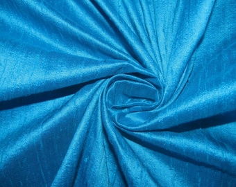 Turquoise Blue Handloom Raw Silk Dupioni Fabric, Bridal Gown Fabric By The Yard