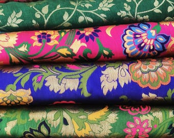 Handloom Silk Brocade Fabric, Floral Wedding Dress Material