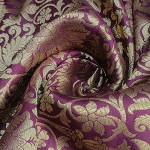 Maroon Gold Brocade Fabric: Indian Banarasi Silk Wedding Dress Material