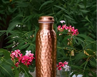 Hammered Pure Copper Water Bottle, Handmade Ayurvedic Health Bottle