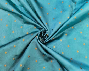 Sea Blue Polka Dot Taffeta Fabric | Embroidered Polyester Gown