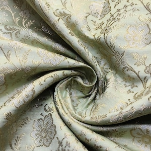 Mint Green Floral Silk Brocade Fabric, Brocade Fabric By The Yards, Indian Brocade Fabric, Wedding Indian Brocade Bridal Dresses Fabric
