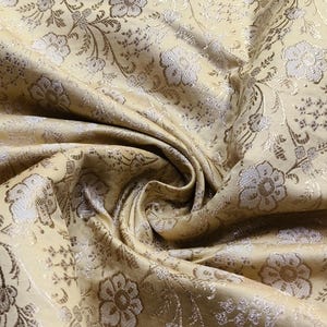 Yellow and Gold Brocade Fabric By The Yards, Floral Print Indian Brocade Fabric, Silk Brocade Fabric For Bridal Dresses, Fabric By The Yards