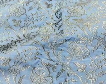 Ice Blue Silk Brocade Fabric: Indian Wedding Bridal Dress Material