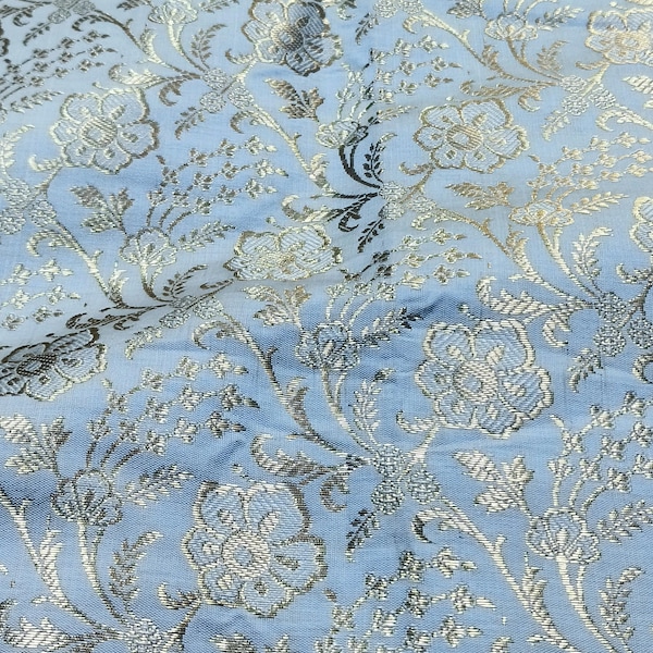 Ice Blue Silk Brocade Fabric: Indian Wedding Bridal Dress Material