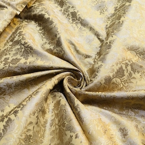 Luxurious Floral Silk Brocade Fabric, Brocade Fabric By The Yards, Yellow & Gold Brocade Fabric Wedding Indian Brocade Bridal Dresses Fabric