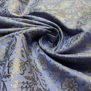 Floral Print Indian Brocade Fabric, Lavender and Gold Brocade Fabric By The Yard, Silk Brocade Fabric For Bridal Dresses, Fabric By The Yard