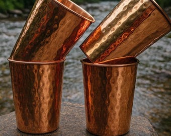 Hammered Pure Copper Water Tumblers, Ayurvedic Handmade Drinking Glasses