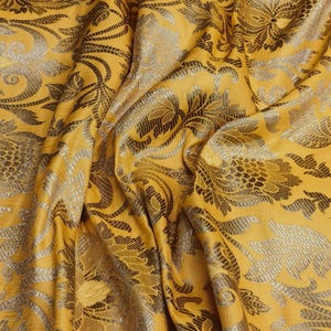Luxurious Floral Silk Brocade Fabric, Brocade Fabric By The Yards, Yellow & Gold Brocade Fabric Wedding Indian Brocade Bridal Dresses Fabric