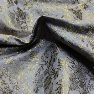 Indian Brocade Fabric, Brocade Fabric By The Yards, Ice Blue and Gold Brocade Fabric, Indian Silk Brocade For Bridal Wedding Dresses Fabric
