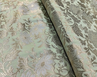 Mint Green & Gold Brocade Fabric: Indian Silk Bridal Dress Material