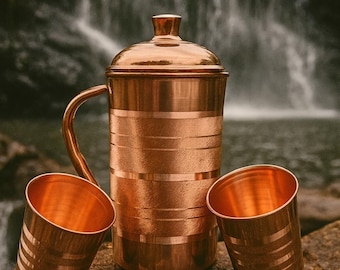 100% Pure Copper Silver Touch Water Pitcher Jug 1500ml | Ayurvedic Drinking Water Storage Pot