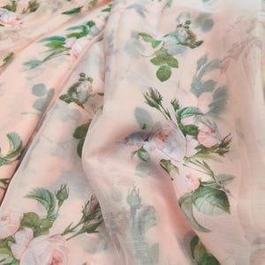 Luxuries 3D Printed Silk Chiffon Fabric, Rose Floral Printed Soft Chiffon, Lightweight Fabric For Party, Wedding Dress Fabric by the Yards