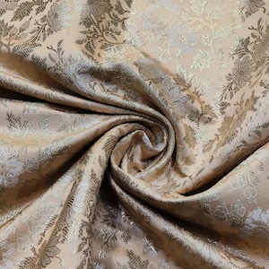Luxurious Brocade Fabric By The Yards, Indian Brocade Fabric, Peach and Gold Brocade Fabric, Wedding Indian Brocade Bridal Dresses Fabric
