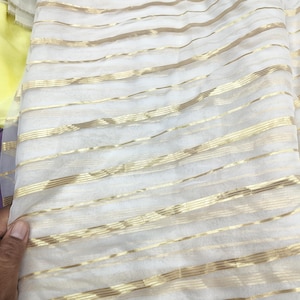 Viscose Georgette Lurex Fabric, Gold Mettalic Fabric, Georgette Lurex Fabric, Gown Fabric, White Lurex Fabric For Bridal Dress By The Yards
