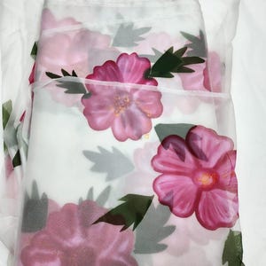 Luxuries Hand-printed Silk Organza Fabric, Floral Printed Organza Fabric, Lightweight Organza Fabric For Party, Wedding Gown Fabric By Yards